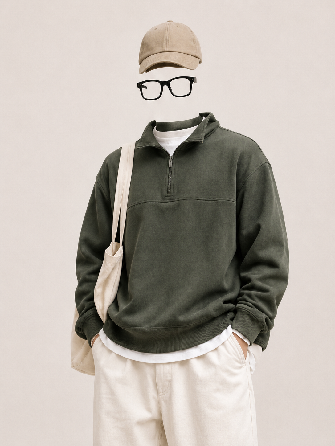 Olive Half-Zip Sweatshirt